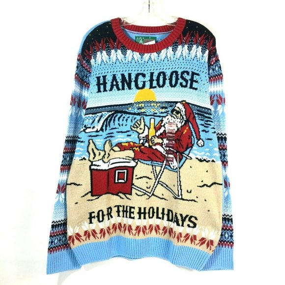 UglyChristmasSweater Christmas Santa Other - Ugly Christmas Sweater Santa Hang Loose For The Holidays XL Blue Multicolor